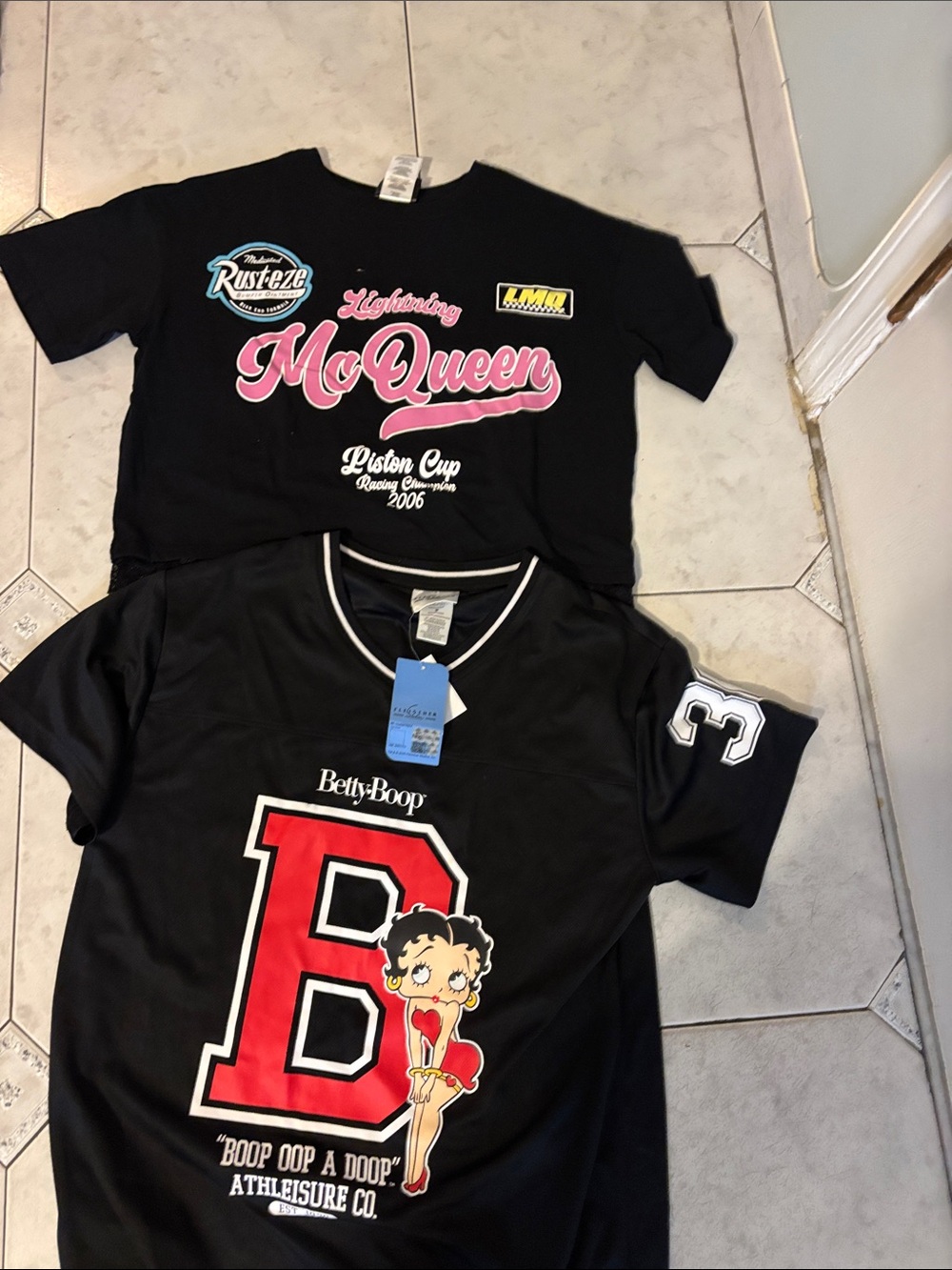 Betty Boop Black Jersey Top with Red 'B' Graphic and Pink Accents - Picture 2 of 4